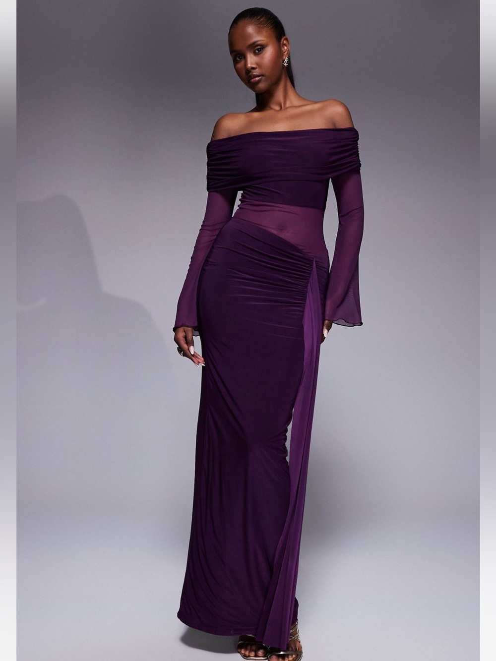 Kaiia double layered slinky sheer panel ruched skirt maxi 💜